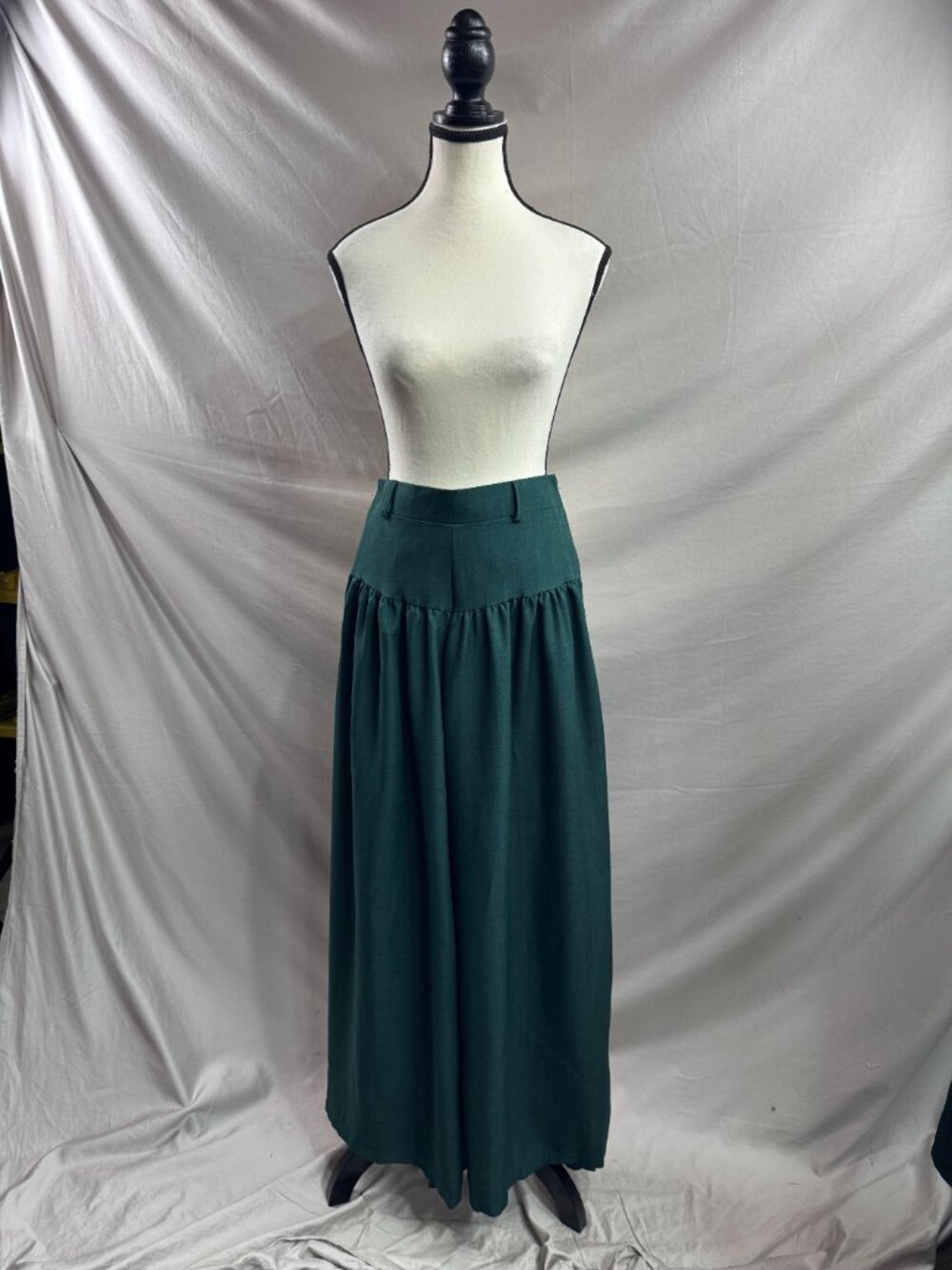High Waisted Yoke Pleated Wide Leg Palazzo Pants Green - Picture 10 of 12